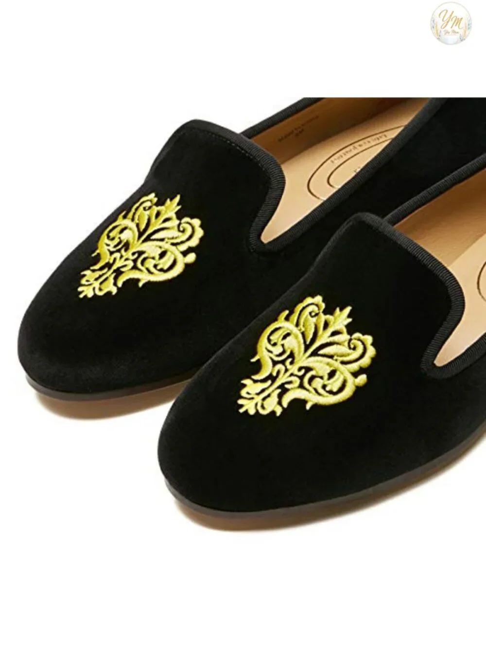 Women's Velvet Loafers Embroidery Slip-On Flats Low Heel Round Toe